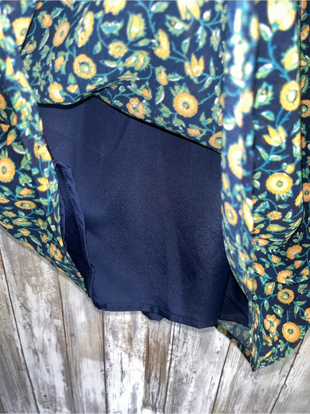 J.Crew Floral Ruffle Neck Blouse Small Blue Yellow Short Sleeve Top - Picture 7 of 7